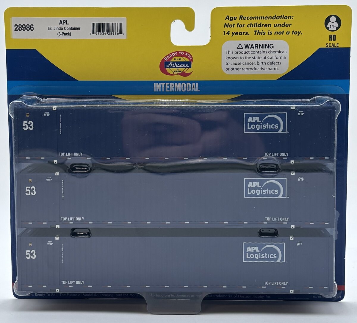 Athearn 28986 HO APL 53' Jindo Container (Set of 3)