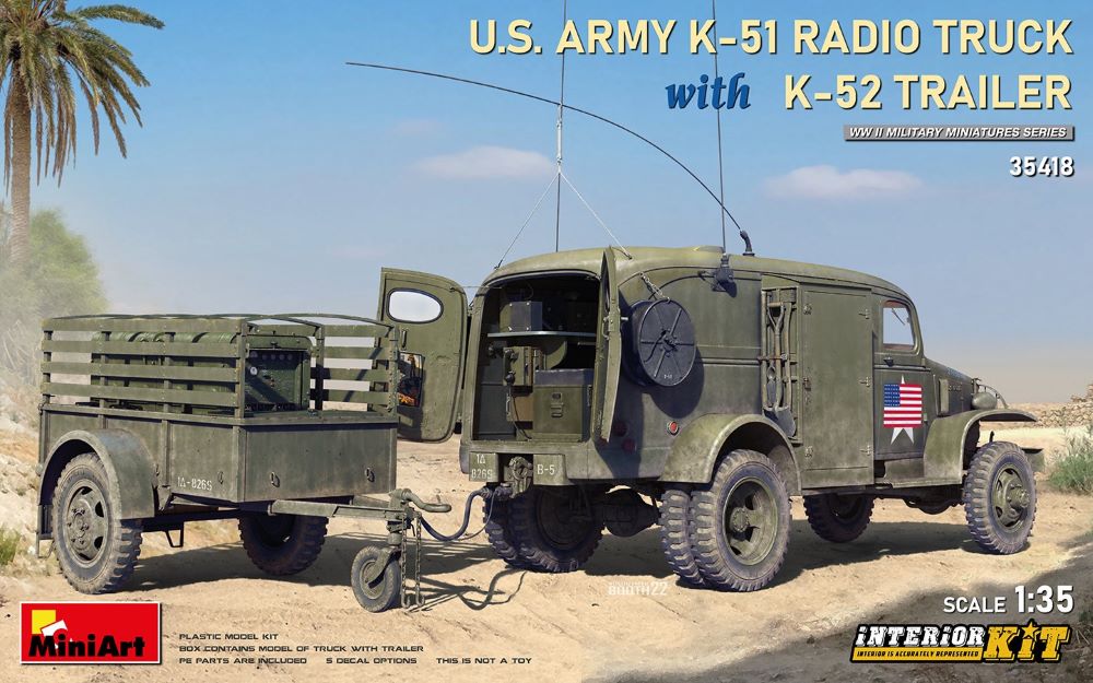 MiniArt 35418 1:35 K-51 US Radio Truck w/K-52 Trailer Interior Plastic Model Kit