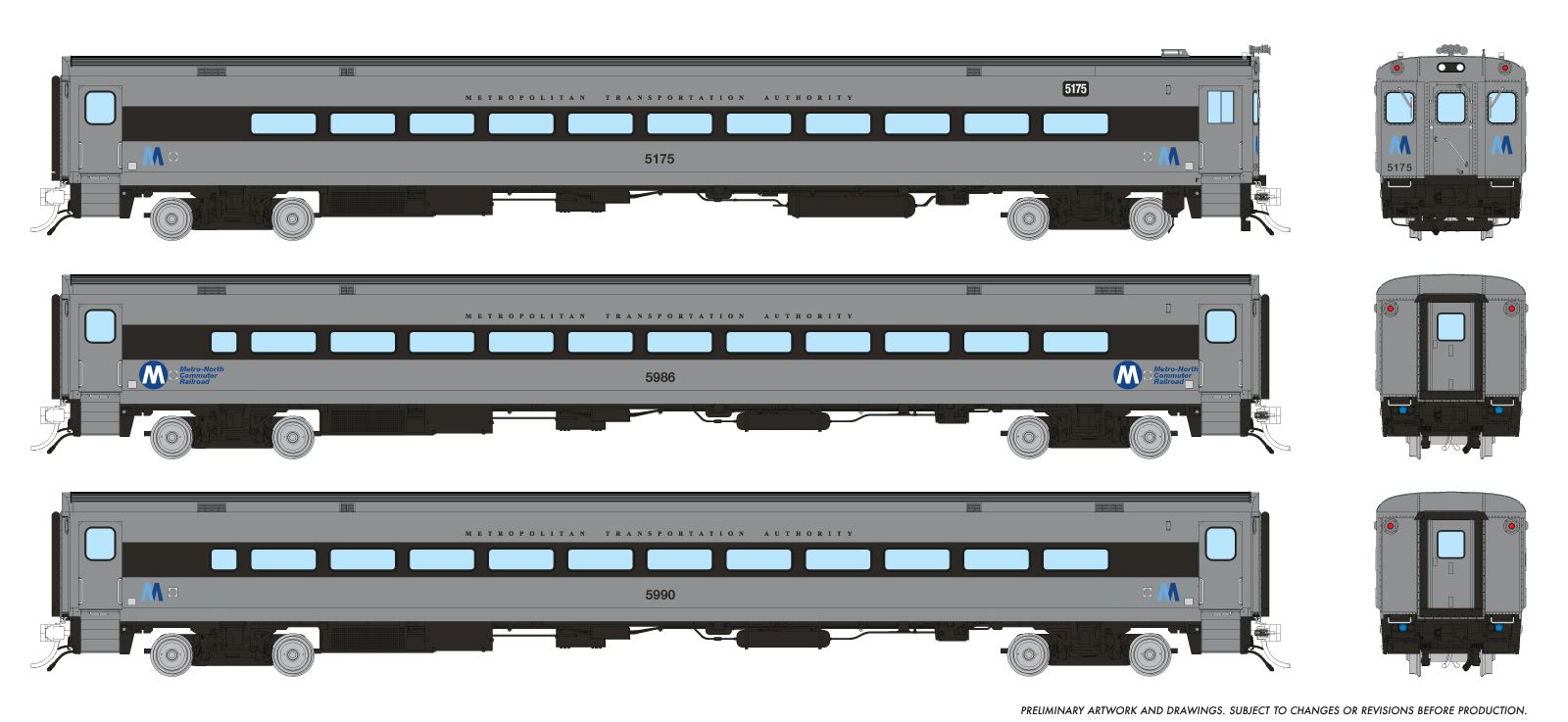 Rapido Trains 128552 HO Metro North Comet Coach Car #1 (Set of 3)