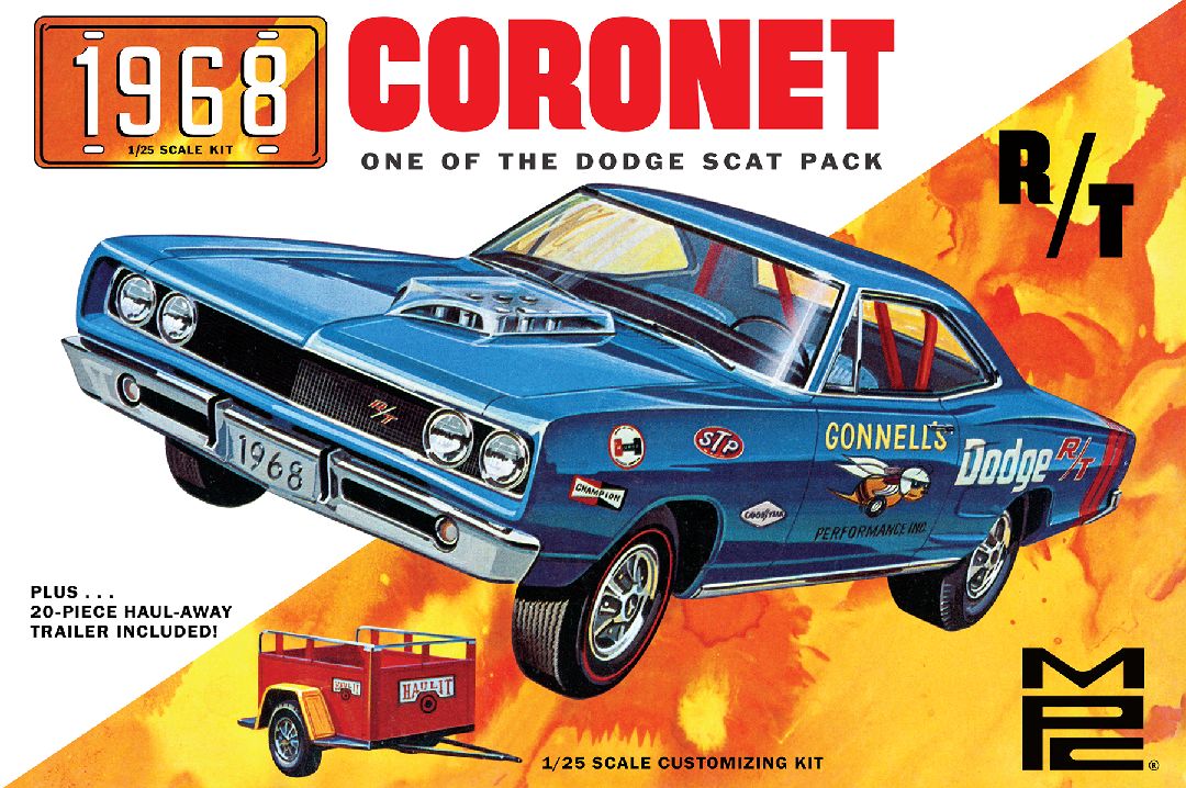 MPC 975 1:25 1968 Dodge Coronet Hardtop Car with Trailer Plastic Model Kit