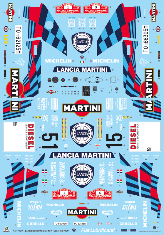 Italeri 4712 1:12 Lancia DELTA HF 16V Sanremo 1989 Car Plastic Model Kit