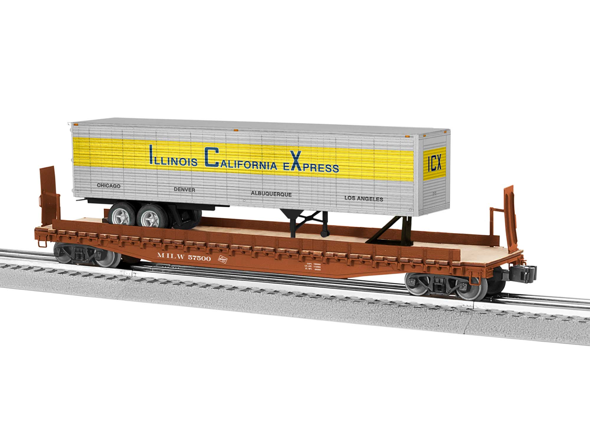 Lionel 2326390 O Milwaukee Railroad 50'' Flatcar with ICX Trailer