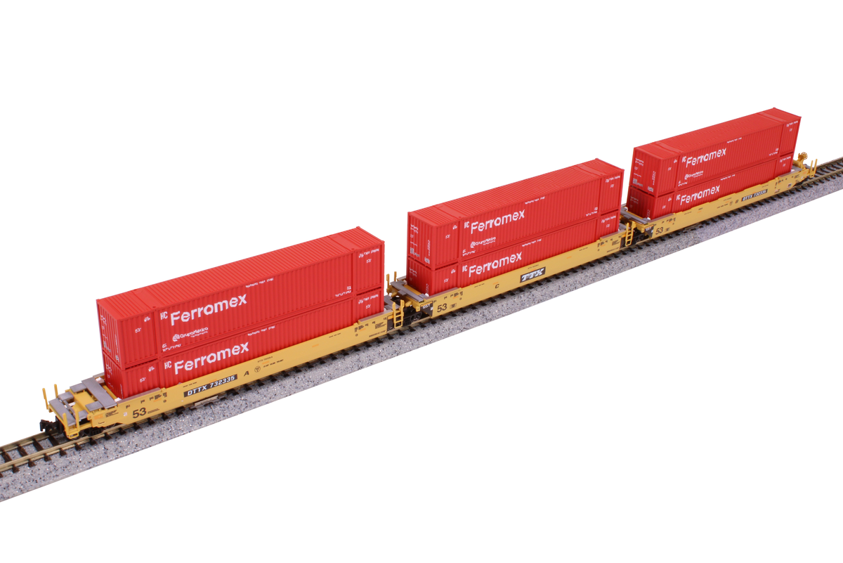 Kato 106-6188 N TTX Maxi-IV Well Car w/6 Ferromex 53' Containers (Set of 3)