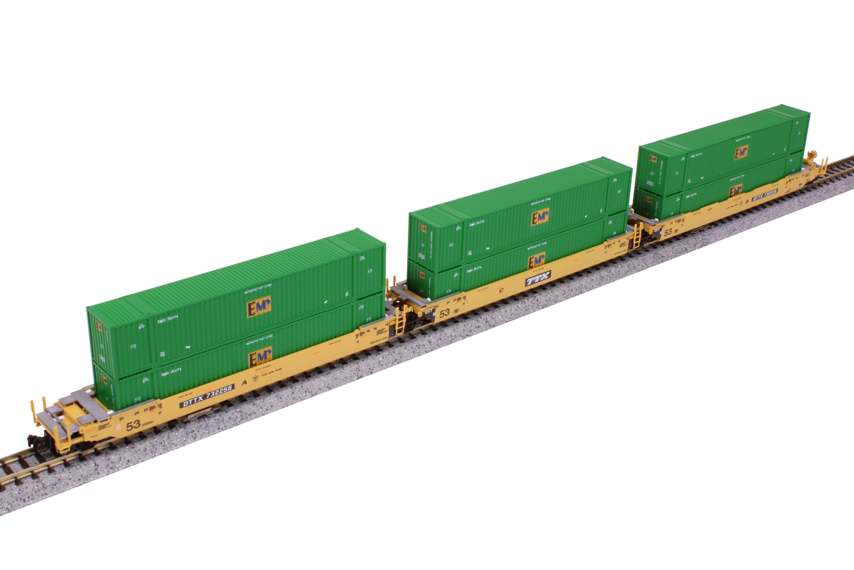 Kato 106-6187 N TTX Original Maxi-IV Well Car w/6 EMP 53' Containers (Set of 3)