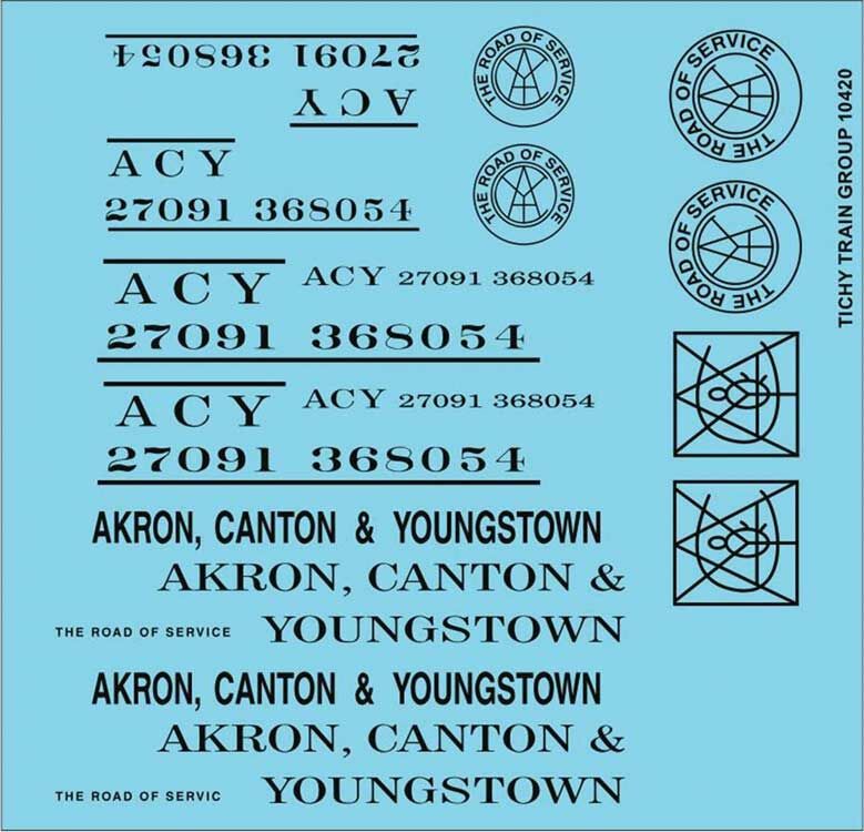 Tichy 10420 HO Akron, Canton & Youngstown Roadname Black Set Decal Sheet