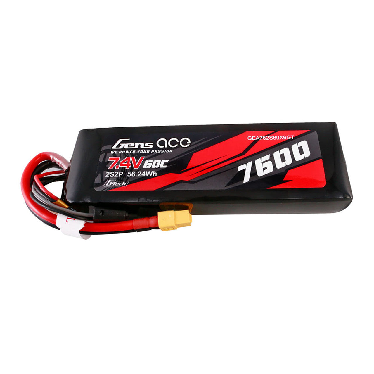 Gens Ace GEA762S60X6GT 7600mAh 2S 7.4V 60C G-Tech LiPo Battery with XT60 Plug