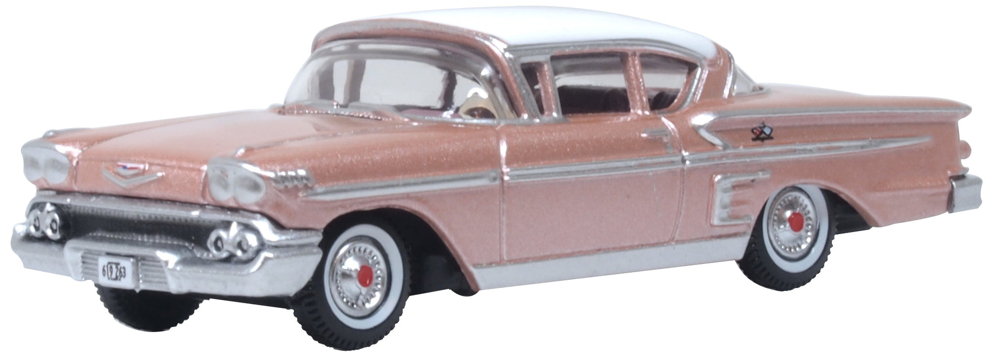 Oxford Diecast 87CIS58001 HO Coral Pink Metallic 1958 Chevrolet Impala Sport Car