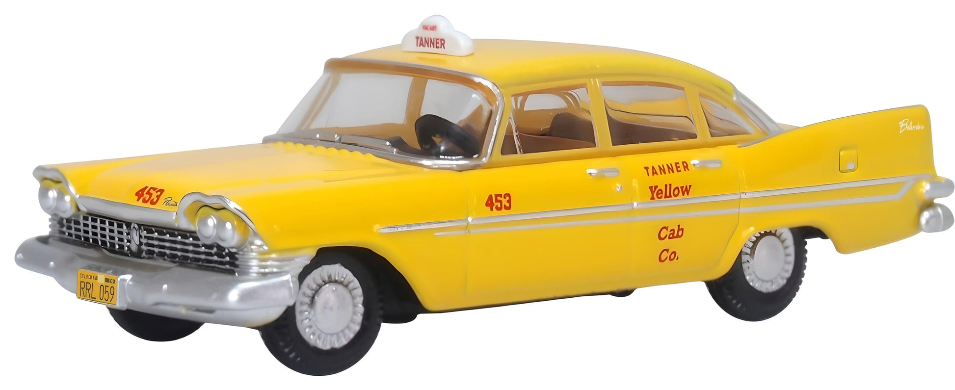Oxford Diecast 87PS59002 HO Tanner Yellow Cab Co. 1959 Plymouth Belvedere Sedan