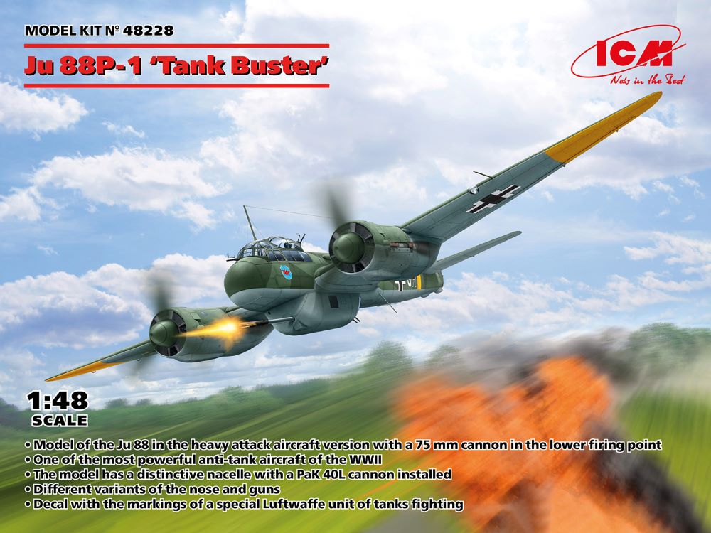 ICM 48228 1:48 Junkers Ju 88P-1 Tank Buster Aircraft Plastic Model Kit