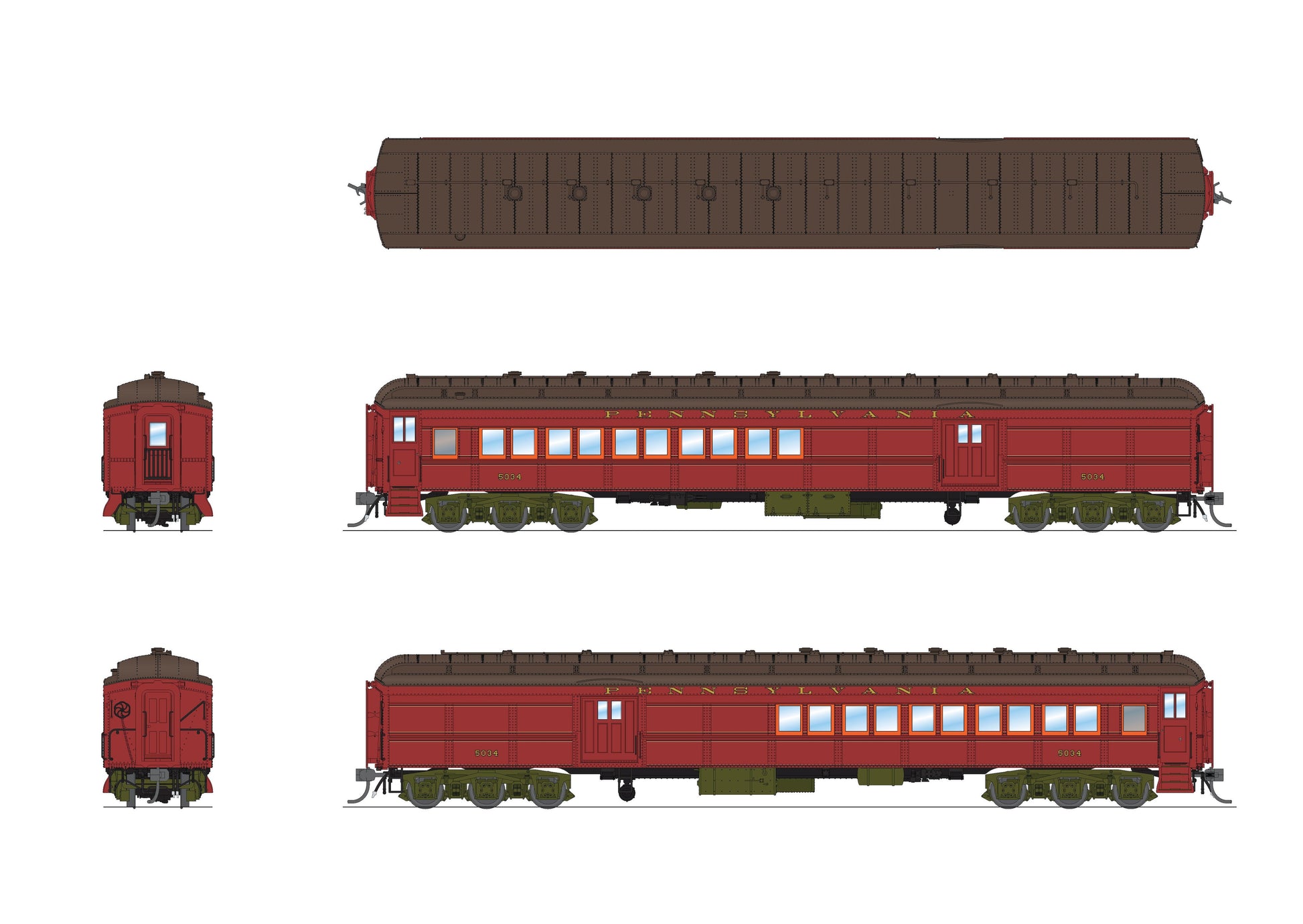 Broadway Limited 8964 HO PRR 1930's Era Heavyweight Passenger (Set of 5)