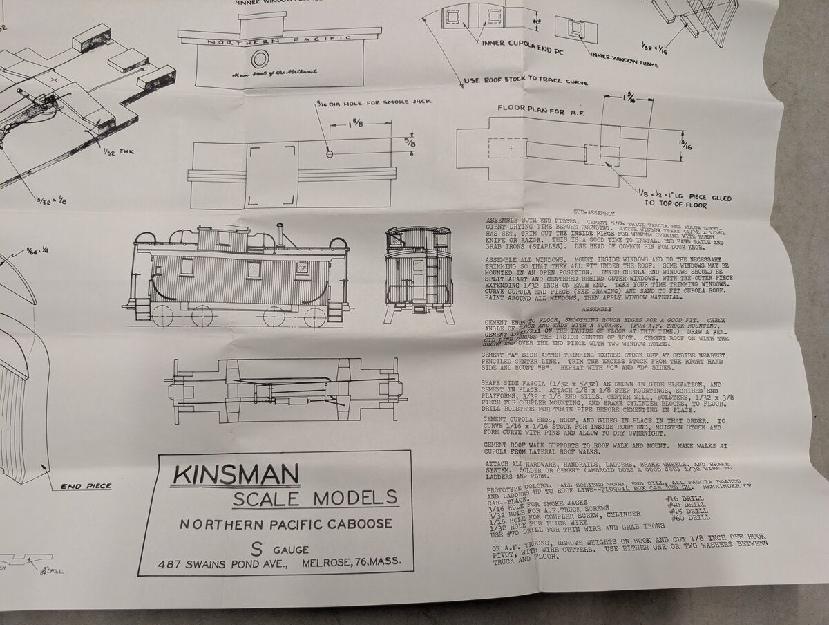 Kinsman Models 202 S Gauge Northern Pacific Caboose Model Kit