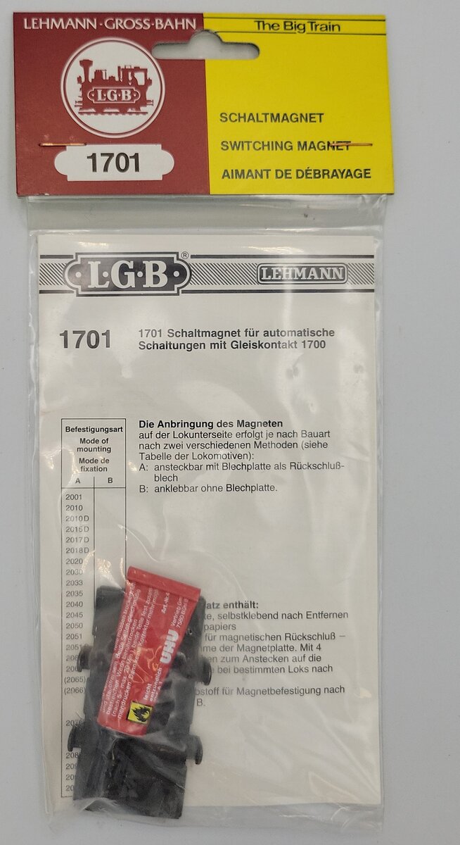 LGB 1701 G Scale EPL Locomotive Switching Magnet with Plate
