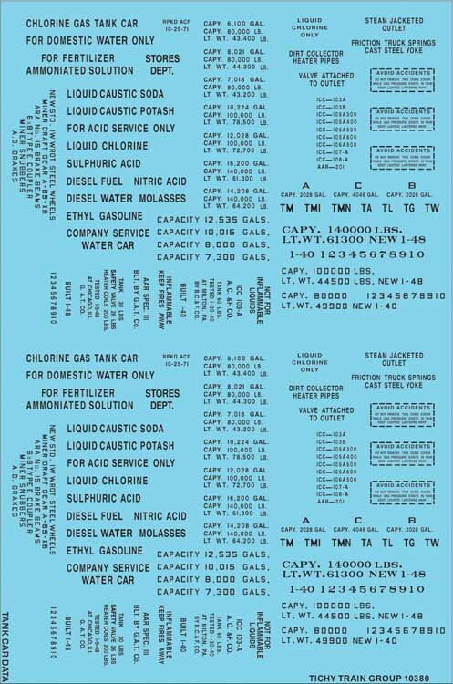 Tichy 10380N N Generic Tank Car Black Data Decal Sheet