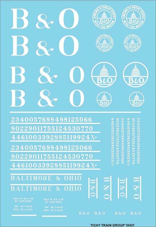 Tichy 10421N N Baltimore & Ohio Roadname White Set Decal Sheet
