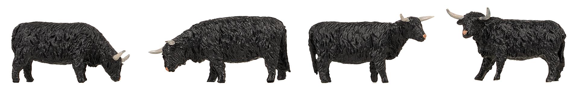 Faller 151957 HO Black Highland Cattle Animal Figure Set (Set of 4)