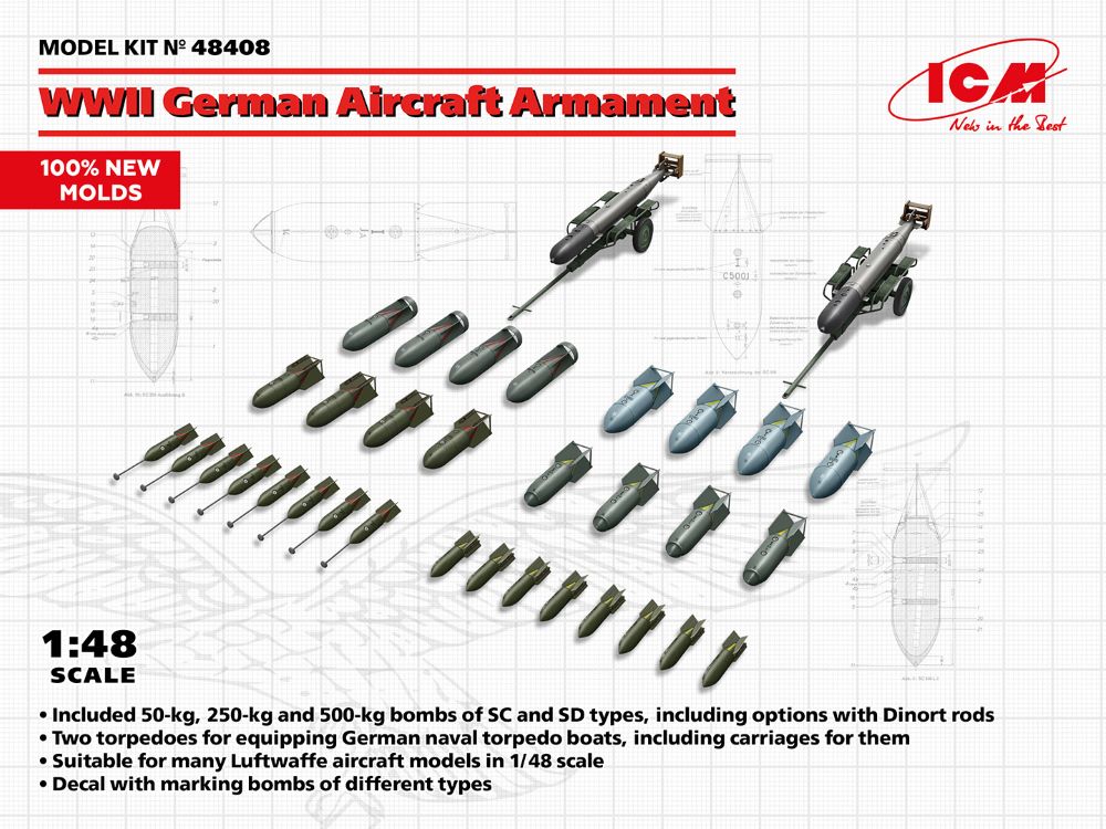 ICM 48408 1:48 WWII German Aircraft Armament Plastic Model Kit