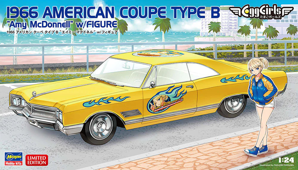 Hasegawa 52758 1:24 1966 American Coupe Type B Car Plastic Kit w/Figure