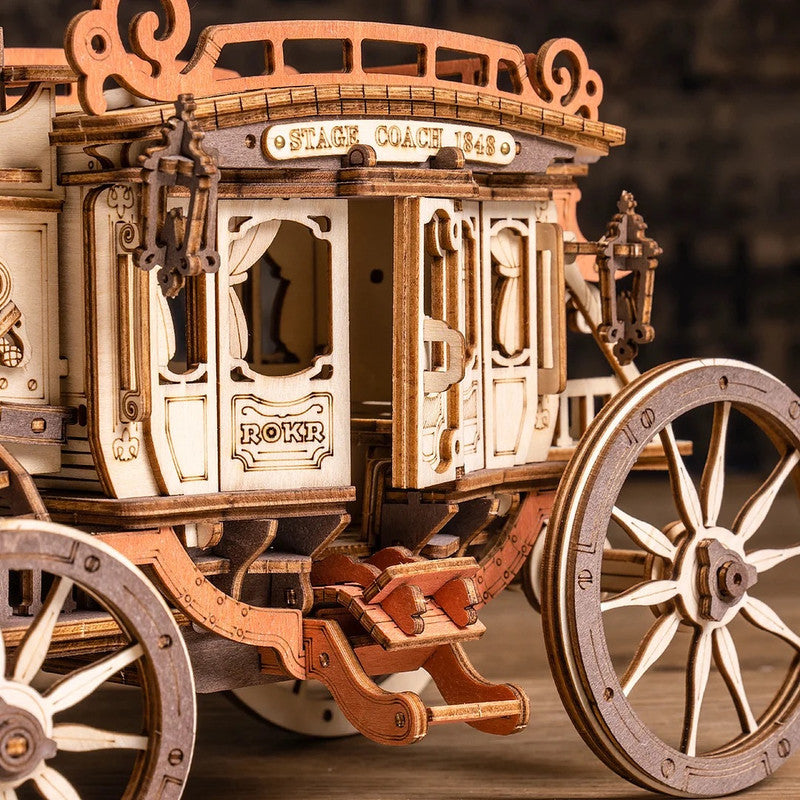 Robotime AMKA1 ROKR Stagecoach Mechanical Music Box 3D Wooden Puzzle