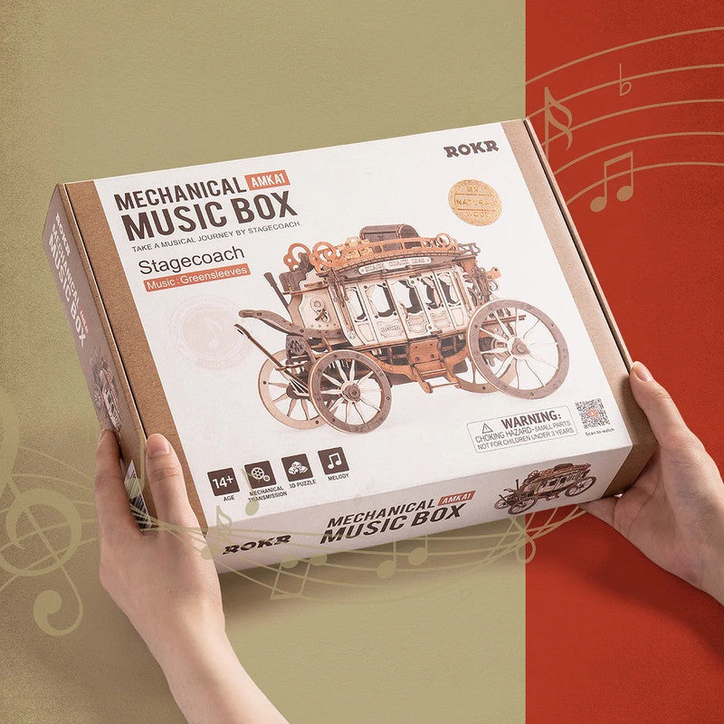 Robotime AMKA1 ROKR Stagecoach Mechanical Music Box 3D Wooden Puzzle