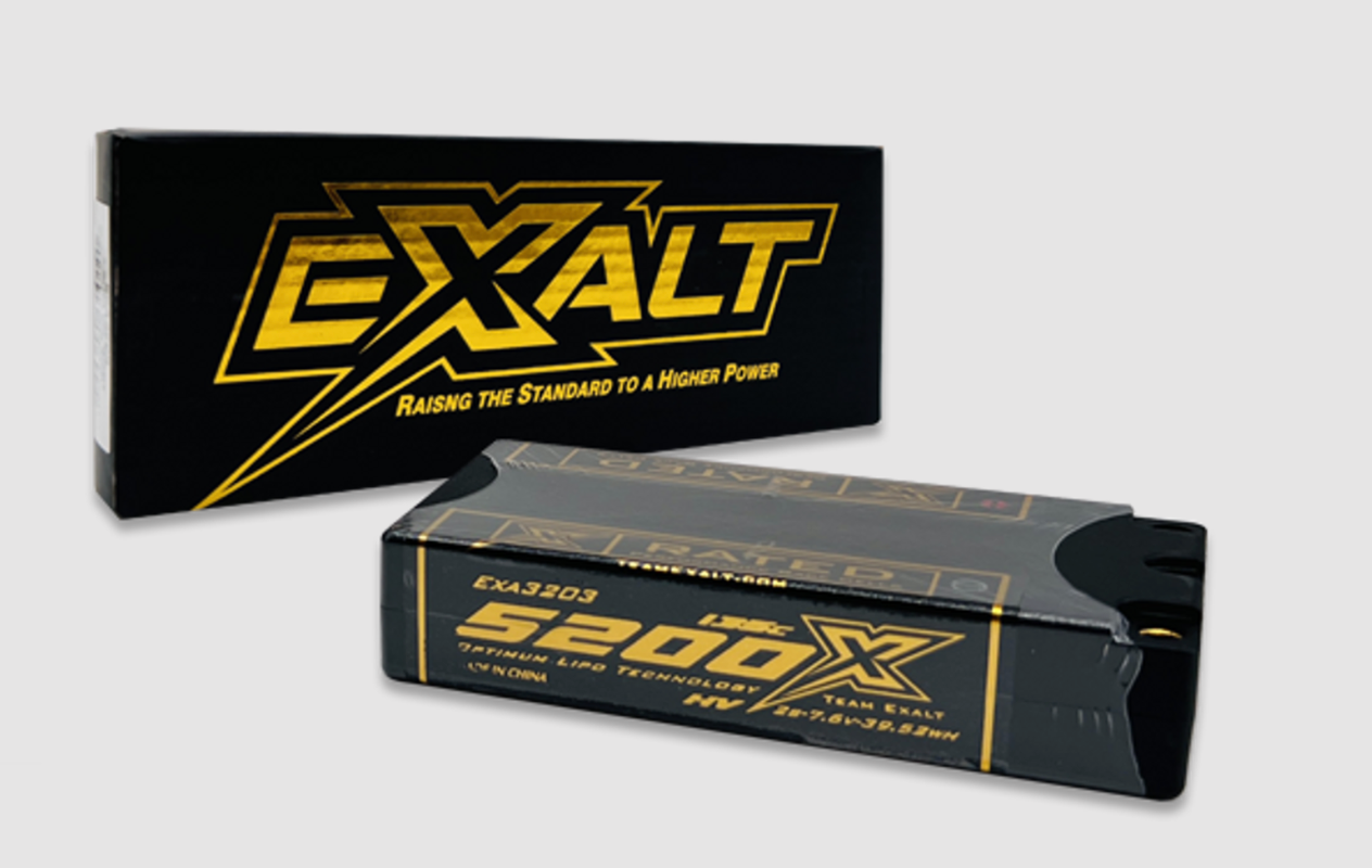 Exalt 3203 X-Rated 2S 135C LCG Hardcase Shorty Lipo Battery with 5mm Bullets