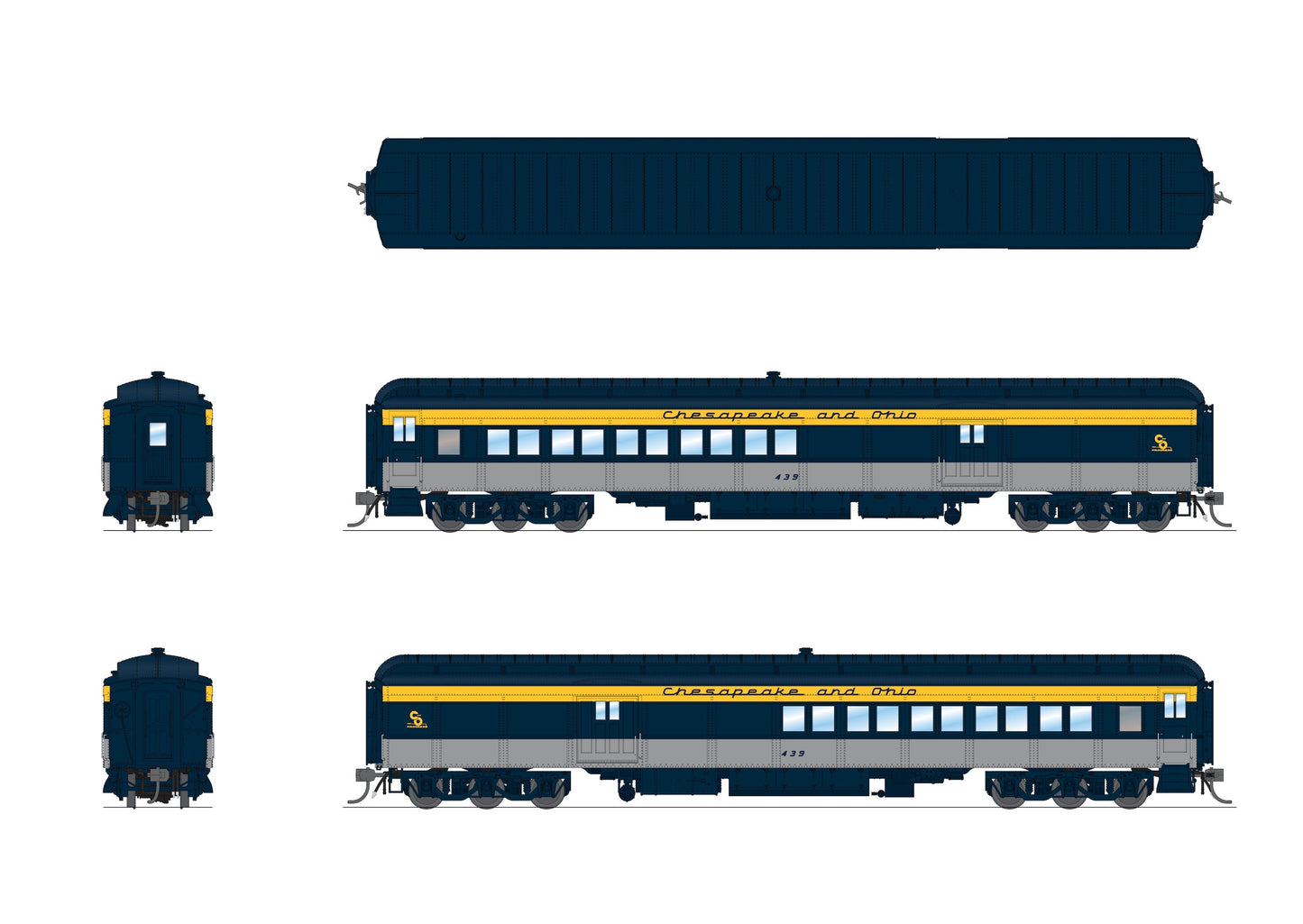 Broadway Limited 9114 HO Chesapeake and Ohio Coach-Baggage Combine #439