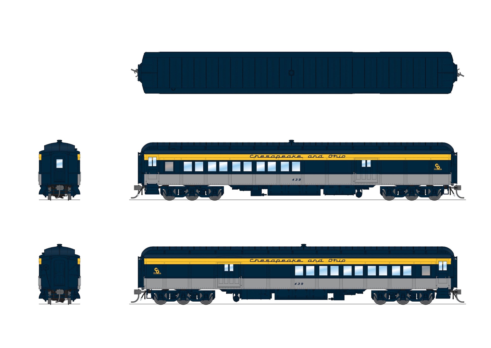 Broadway Limited 9114 HO Chesapeake and Ohio Coach-Baggage Combine #439