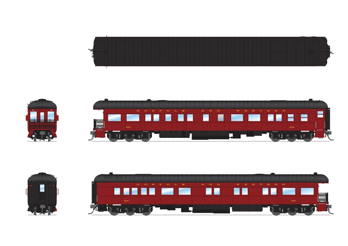 Broadway Limited 8954 HO N&W Heavyweight Business Car Observation #200