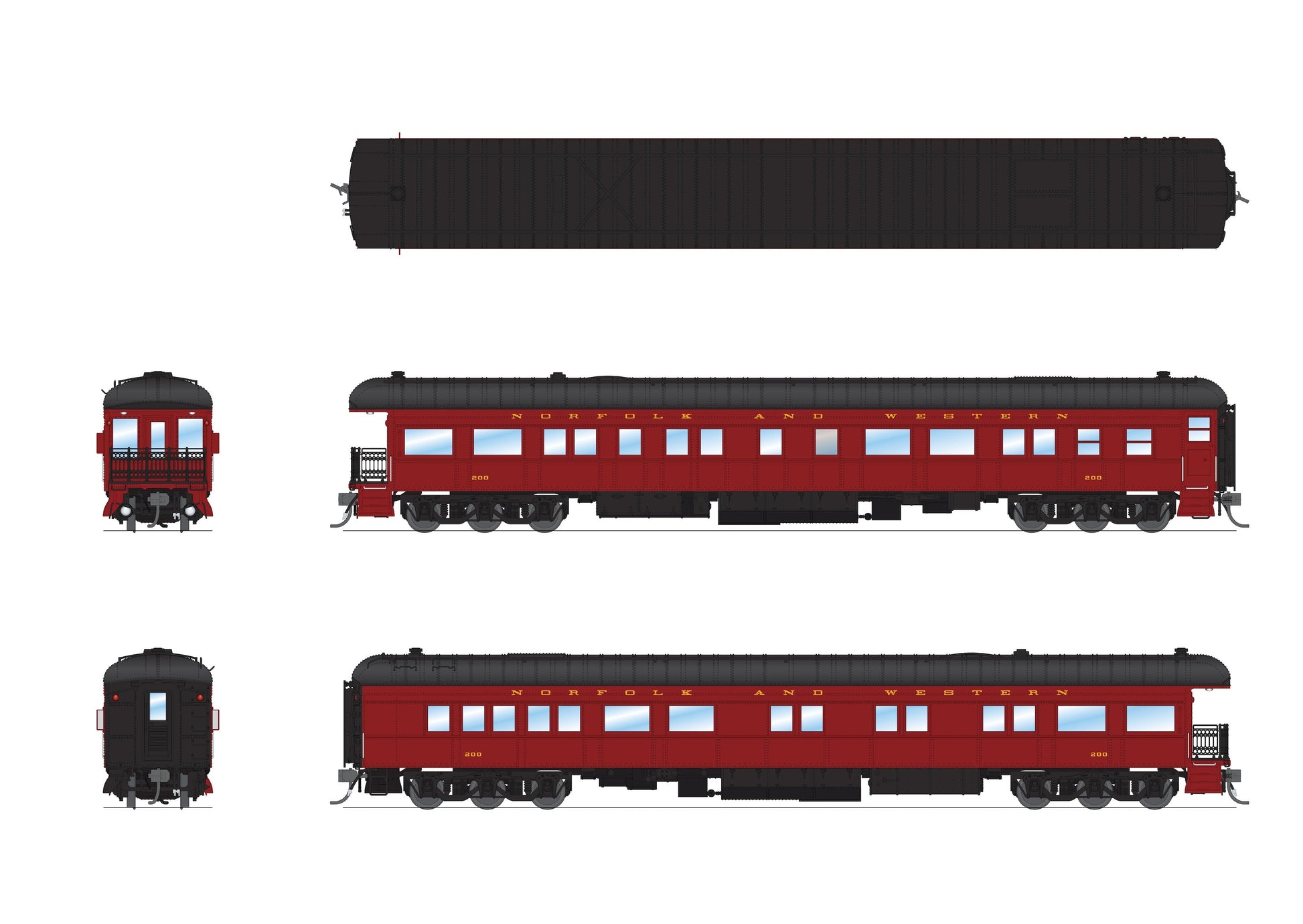 Broadway Limited 8954 HO N&W Heavyweight Business Car Observation #200