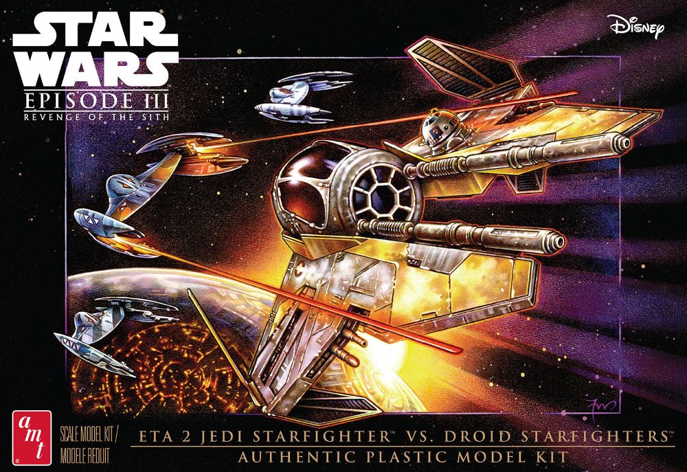 AMT 1436 1:48 Star Wars Jedi Starfighter vs Droid Fighters Plastic Model Kit