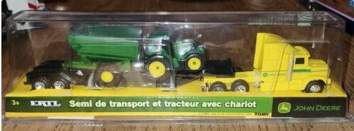 Ertl 37382 1:64 Yellow Cab John Deere Semi Hauler w/John Deere Tractor & Cart