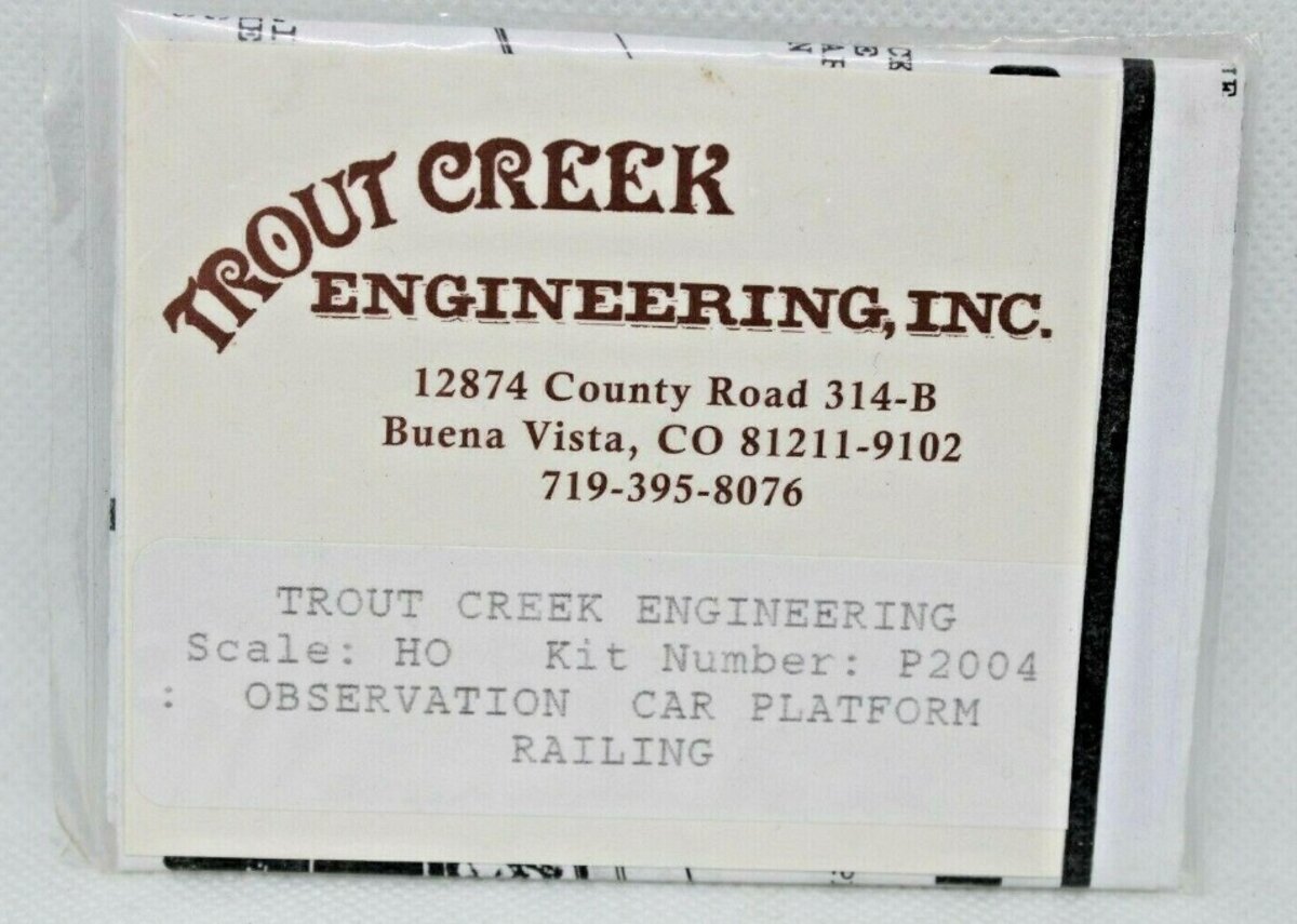 Trout Creek P2004 HO Scale Observation Car Platform Railing Kit Trainz