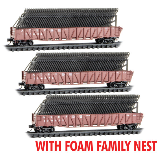 Micro-Trains 99302242 N ATSF 50' Drop End Gondola with Car Frame (Set of 3)