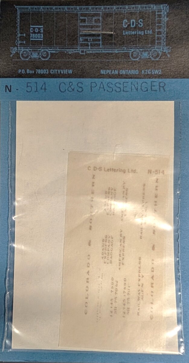 CDS Lettering 514 N Scale C & S Passenger Decal