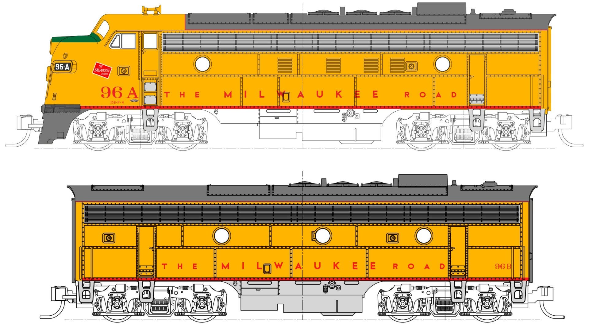 Kato 106-0432 N Milwaukee Road EMD FP7A Diesel Locomotive #96A, #96B (Set of 2) LN/Box