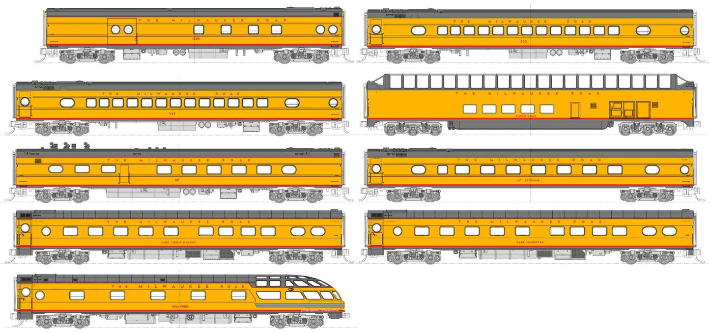 Kato 106-089 N Milwaukee Road Olympian Hiawatha Post 1955 Scheme Car (Set of 9)
