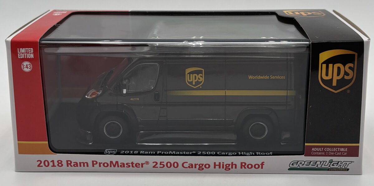 Greenlight Collectibles 86156 1:43 UPS 2018 Ram ProMaster 2500 Cargo High Roof