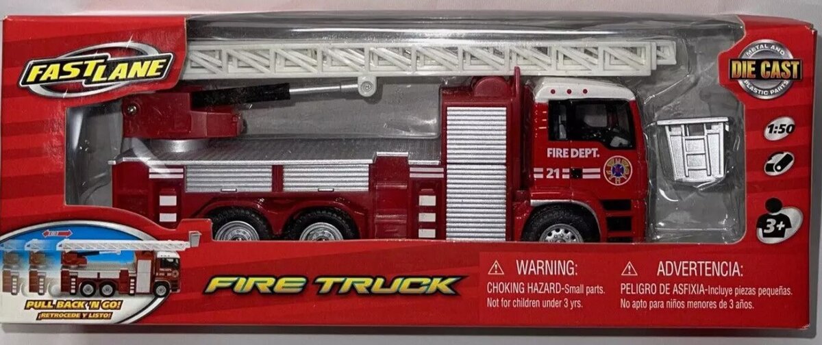 Fast Lane 18393 1:50 Die-Cast Pull Back & Go Fire Ladder Truck #21
