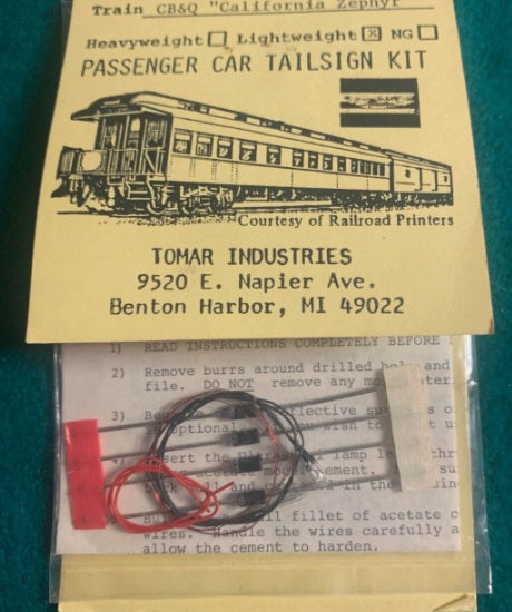 Tomar Industries N-183 CB&Q California Zephyr Passenger Car Tailsign Kit