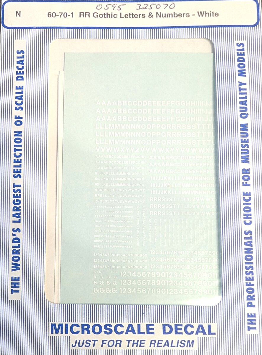 Microscale 60-70-1 White RR Gothic Letters & Numbers Decal Sheet