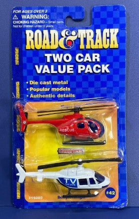 Maisto 15085 1:87 Road & Track Two Car Value Pack w/Huges 500 & Bell Jet Ranger