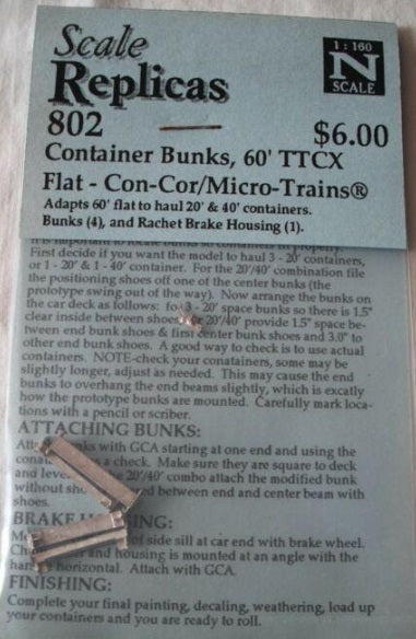 Scale Replicas 802 N Container Bunks, 60'' TTCX Flat Con-Cor & Micro Trains