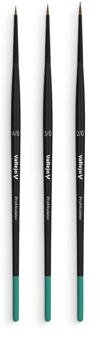 Vallejo Paint B01990 Natural Hair 4/0 3/0 2/0 Pro Modeler Def Round Brush Set