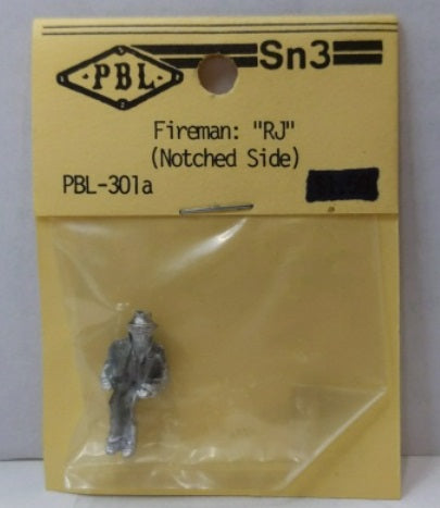 PBL 301a S Scale Sn3 Fireman "RJ" (Notched Side) Unpainted Metal Figure