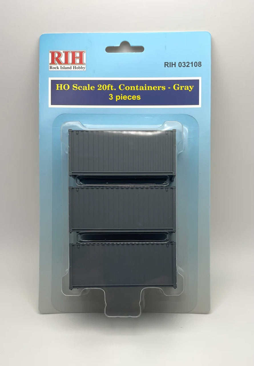 Rock Island Hobby 032108 HO Gray 20' Containers (Pack of 3)