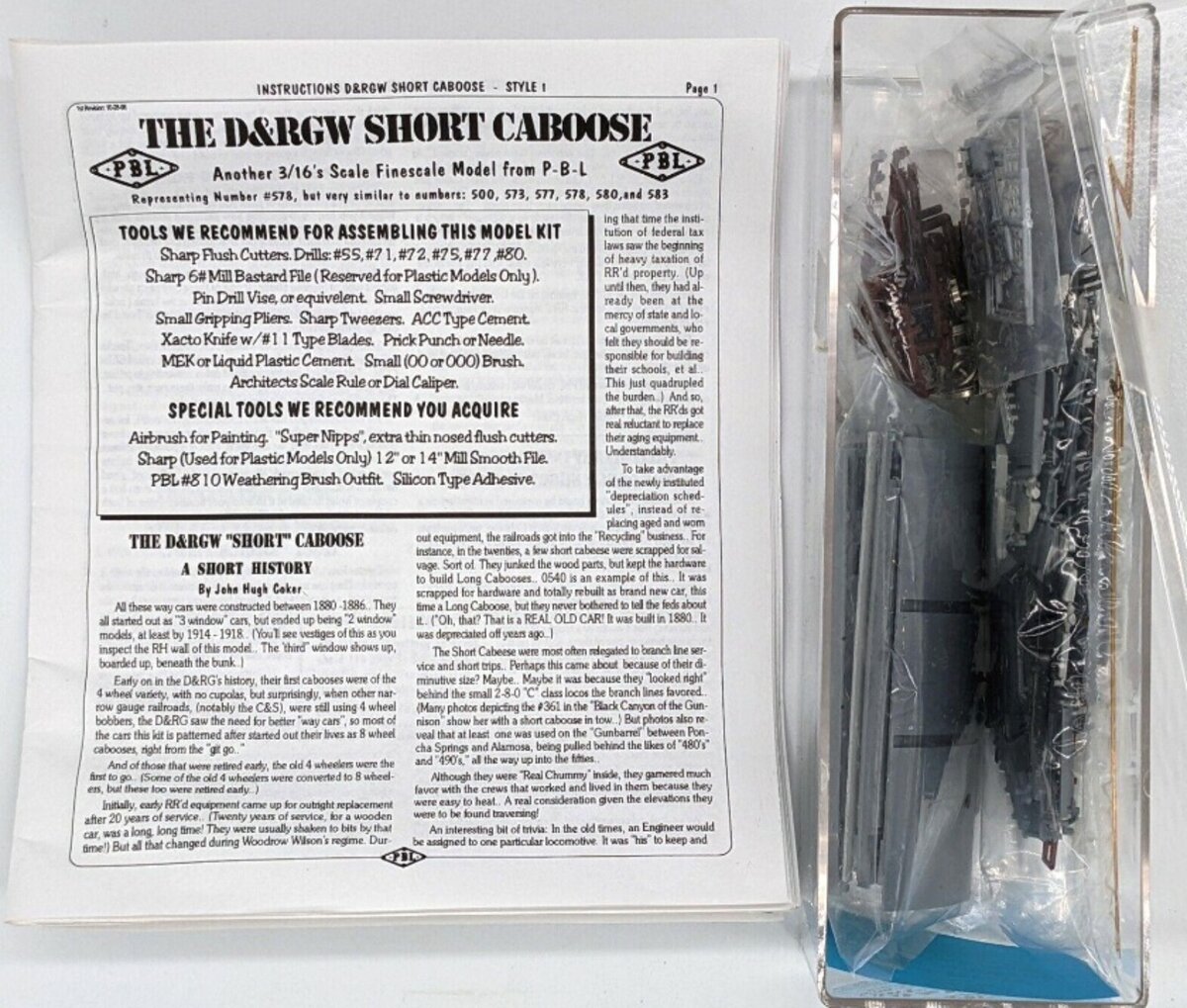 PBL R-11 S/Sn3 Scale D&RGW Short Caboose W/Complete Interior Kit