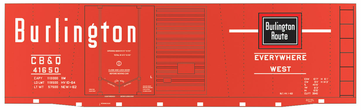 Tichy 10094O O CBQ 40' Double Door Steel Boxcar Decal Sheet
