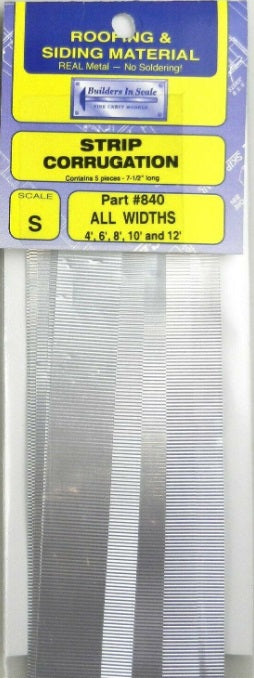 Builders-in-Scale 840 S Scale Aluminum Strip Corrugation 4''/6''/8''/10''&12''