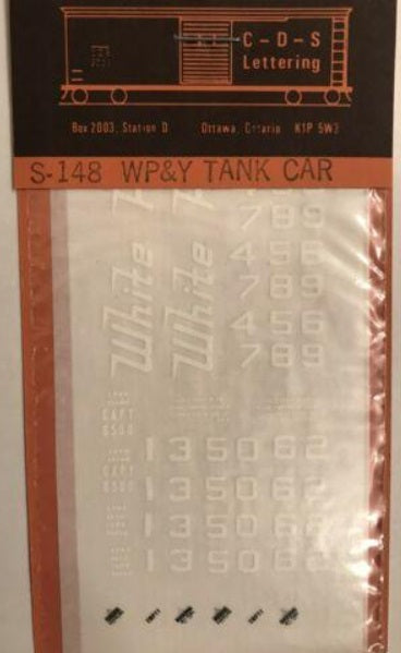 CDS Lettering S-148 S Scale WP & Y Tank Car Decal Lettering/Number Kit