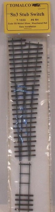 Tomalco T-1033 Sn3 Stub Switch #6 RH Code 55 Nickel Silver Weathered Rail