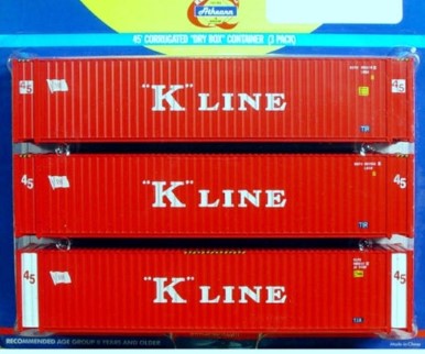 Athearn 2865 HO Scale "K" Line 45'' Container (3-Pack)